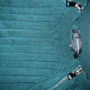 INC Teal Knit Sweater with Zipper Accents